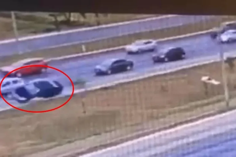 Vídeo flagra momento em que delegada é fechada e capota carro na EPTG