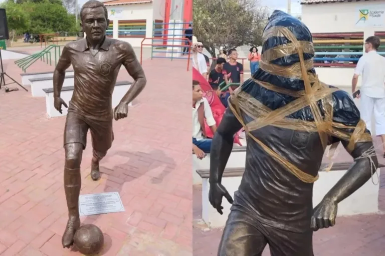 Estátua de Daniel Alves é vandalizada na cidade natal do atleta