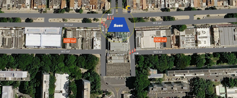 Mapa de alteração no trânsito da W3 Sul para evento Estação Sesc