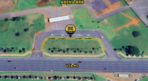 Mapa mostra área reservada para táxis e a Via N1 nas proximidades da Arena BRB Mané Garrincha