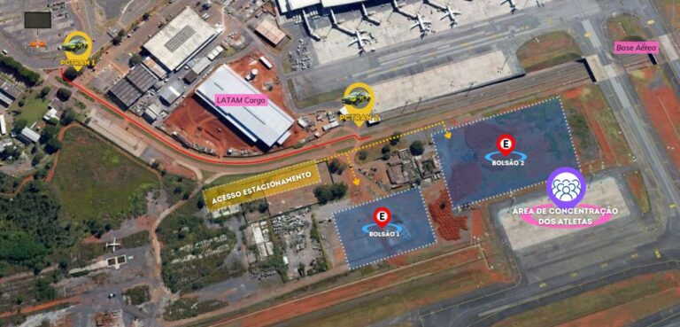 Mapa mostra acessos e áreas de estacionamento da corrida no Aeroporto de Brasília